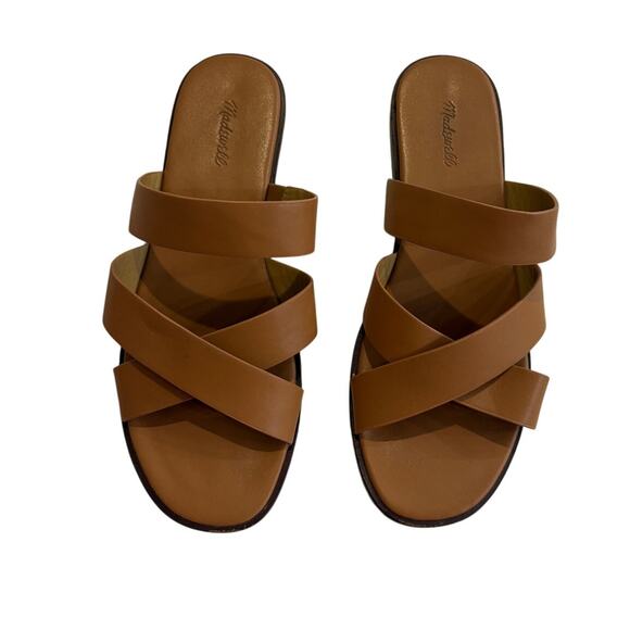Madewell Tan Sandals The Mena Slide Leather Womens 6.5 Comfort Padding - Picture 1 of 12